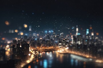 Obraz premium minimalistic City lights at night in city bokeh. ai generative