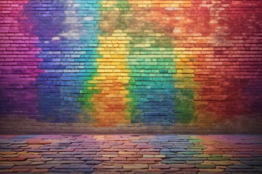 rainbow wall bricks background. ai generative