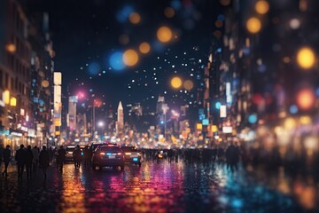 Fototapeta na wymiar City lights at night in city. ai generative