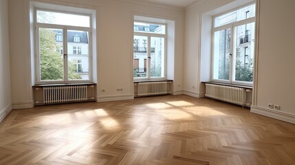 Fototapeta premium Renovated room in classy apartment available for relocation with painting equipment.
