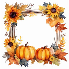 Fototapeta premium Watercolor autumn frame for postcards, congratulations