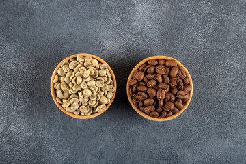 Ground coffee with coffee beans,top view