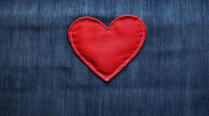 Naklejka na ściany i meble red heart Blue_denim_background_with_striped_borders