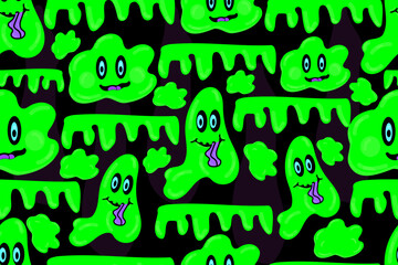 Green creepy monster slime, creature. Funny Halloween. Seamless vector pattern for design and decoration.