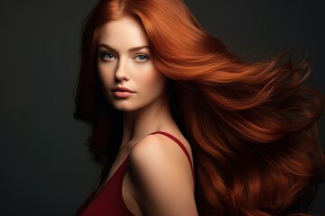 Fototapeta premium beautiful young woman with amazing red hair - beauty / haircare advertisement template (Generative AI)