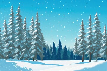 Fototapeta premium Serene winter landscape with snowladen trees and a clear blue sky Generative AI 
