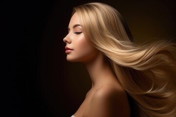 Fototapeta premium beautiful young woman with amazing blonde hair - beauty/haircare advertisement template (Generative AI)