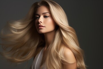 beautiful young woman with amazing blonde hair - beauty/haircare advertisement template (Generative AI)