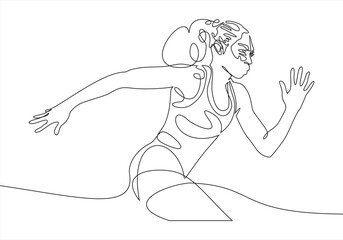 Running start, athlete,vector- continuous line drawing