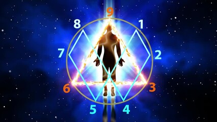 Silhouette of a standing person with a 369 triangle effect