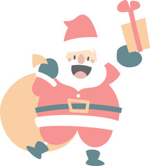 merry christmas and happy new year with cute santa claus and gift box, flat png transparent element cartoon character design