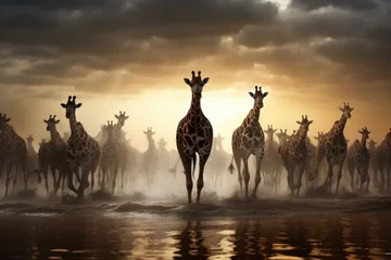 Rolgordijnen Giraffes in the savannah © thejokercze