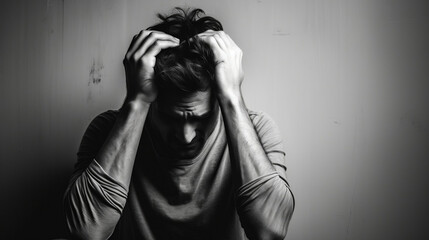 man with anxiety and depression, mental health, black and white