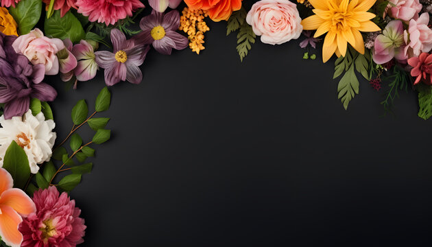 Wedding Flowers on black board with copy space background