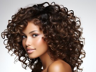 Fototapeta premium Beauty portrait of a black female model with flawless skin an beautiful hair, generative ai