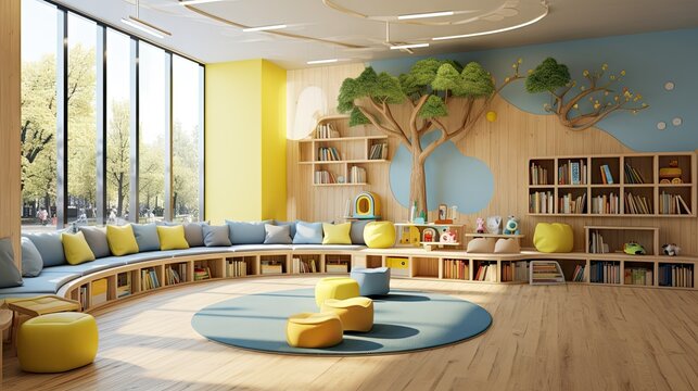 Modern playroom in kindergarten.