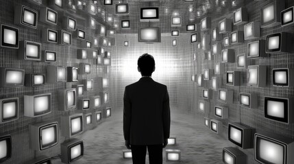 sztuka komputerowa człowieka który traci duchowość przez system  i telewizję