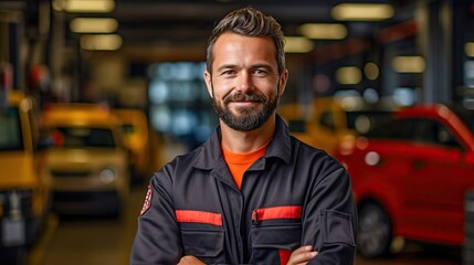 Obraz premium Professional mechanic in a modern car repair , generative ai
