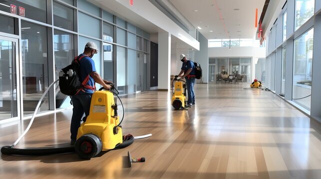 Professional industrial cleaning of a public building, generative ai
