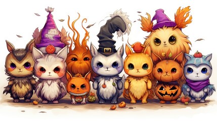 A group of magic animals dressed up for halloween