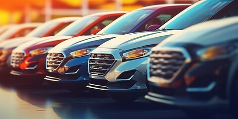 Cars for sale stock lot. Car dealer inventory. Generated by AI.