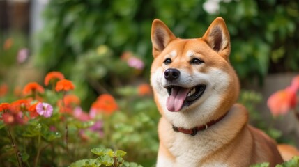 Smiling Shiba Inu in the garden