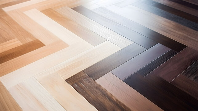 Gros plan sur un parquet en chevron d'un appartement.