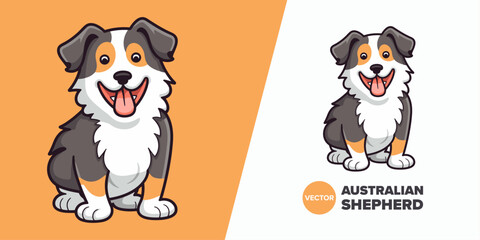 Vector Icon of Cute Australian Shepherd: Ideal for Cards, Posters, and Prints