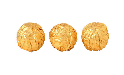 Sweet chocolate candy wrapped in golden foil transparent png