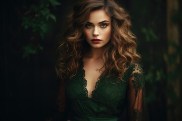 Portrait of a woman with sage and pine green colors