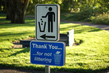 Thank you for not littering sign in public park