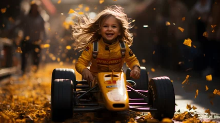 Foto op Plexiglas young girl racing on formula 1 car © Vectors.in