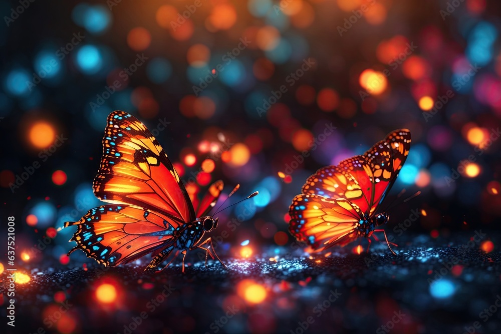 Aufkleber glow particles abstract mokup with butterfly background for design