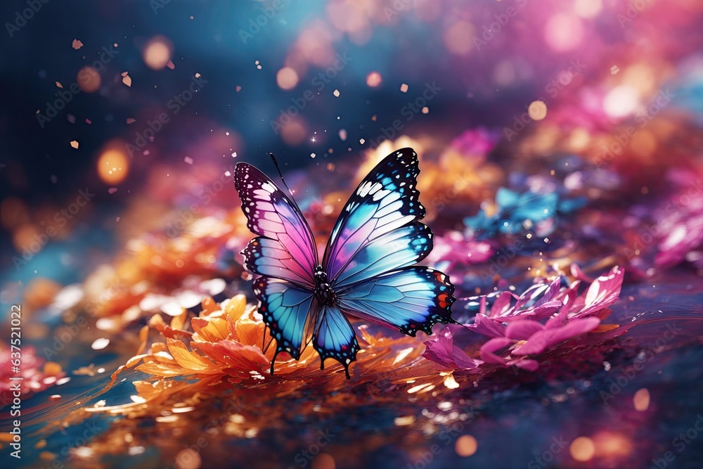 Aufkleber glow particles abstract mokup with butterfly background for design