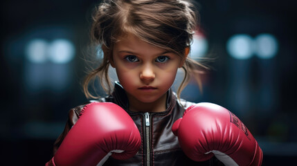 Boxer fighter little girl. Boxer funny little baby fighting. Strong and funny. Generative AI