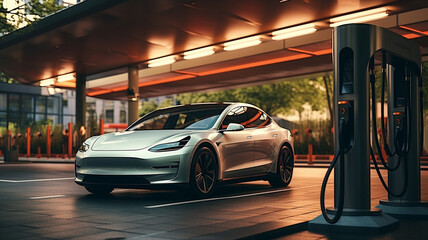 Obraz premium Electric car charging - AI tools