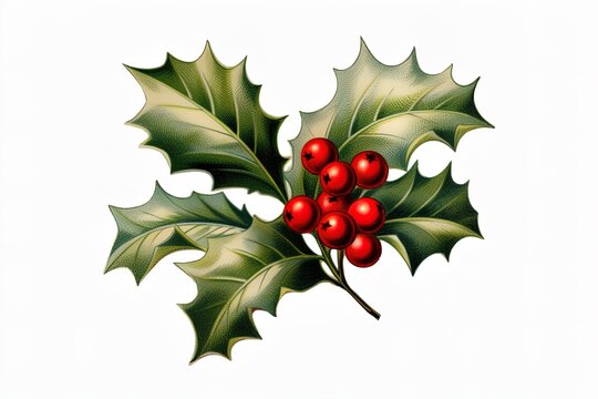 Holly berry leaves Christmas icon. illustration. Generative AI