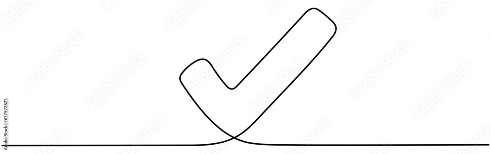 Poster checkmark continuous one line drawn. approved linear symbol. vote sign. vector illustration isolated