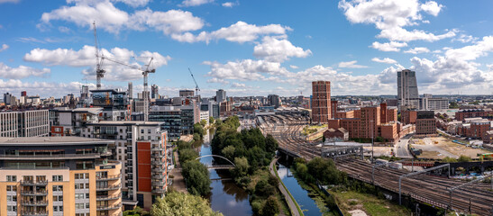 Aerial panorama of Leeds railway station and surrounding area
