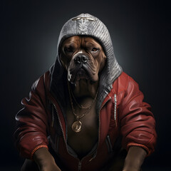 perro con cadenas, gafas, rapero, musculoso gangst