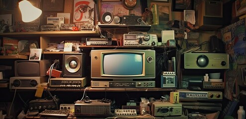sztuka komputerowa na tapetę pokoju retro w stylu audio na kolorowo