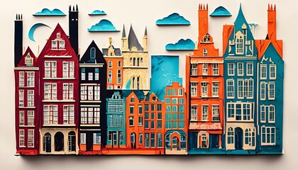 houses in the town Background of a London city, layered paper, linocut wallpaper. vector image background.
