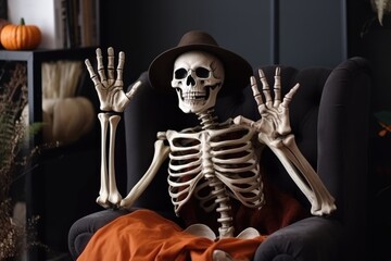 Fototapeta na wymiar Halloween Skeleton for house decor