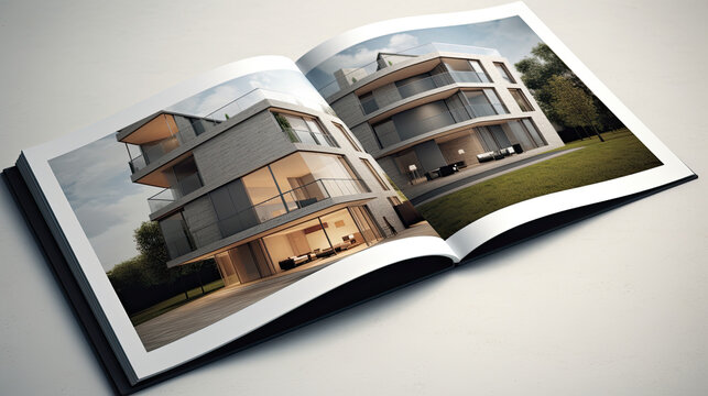 Real estate or construction business brochure design catalog template.