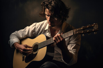 Obraz premium Portrait of a musician playing on guitar