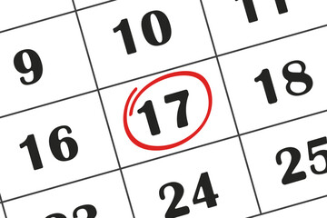 The date in calendar 17 is marked with a red pencil. Save the date recorded in the calendar