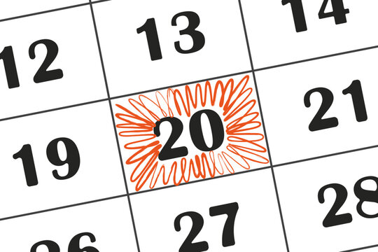 The date in calendar 20 is marked with a red pencil. Save the date recorded in the calendar