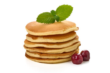Pancakes stack, isolated on white bacground.