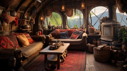 Obraz na płótnie Canvas rustic nomadic living room
