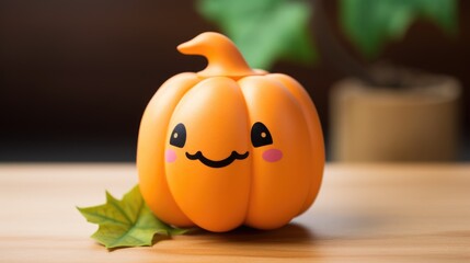 Fototapeta premium A plastic pumpkin sitting on top of a wooden table